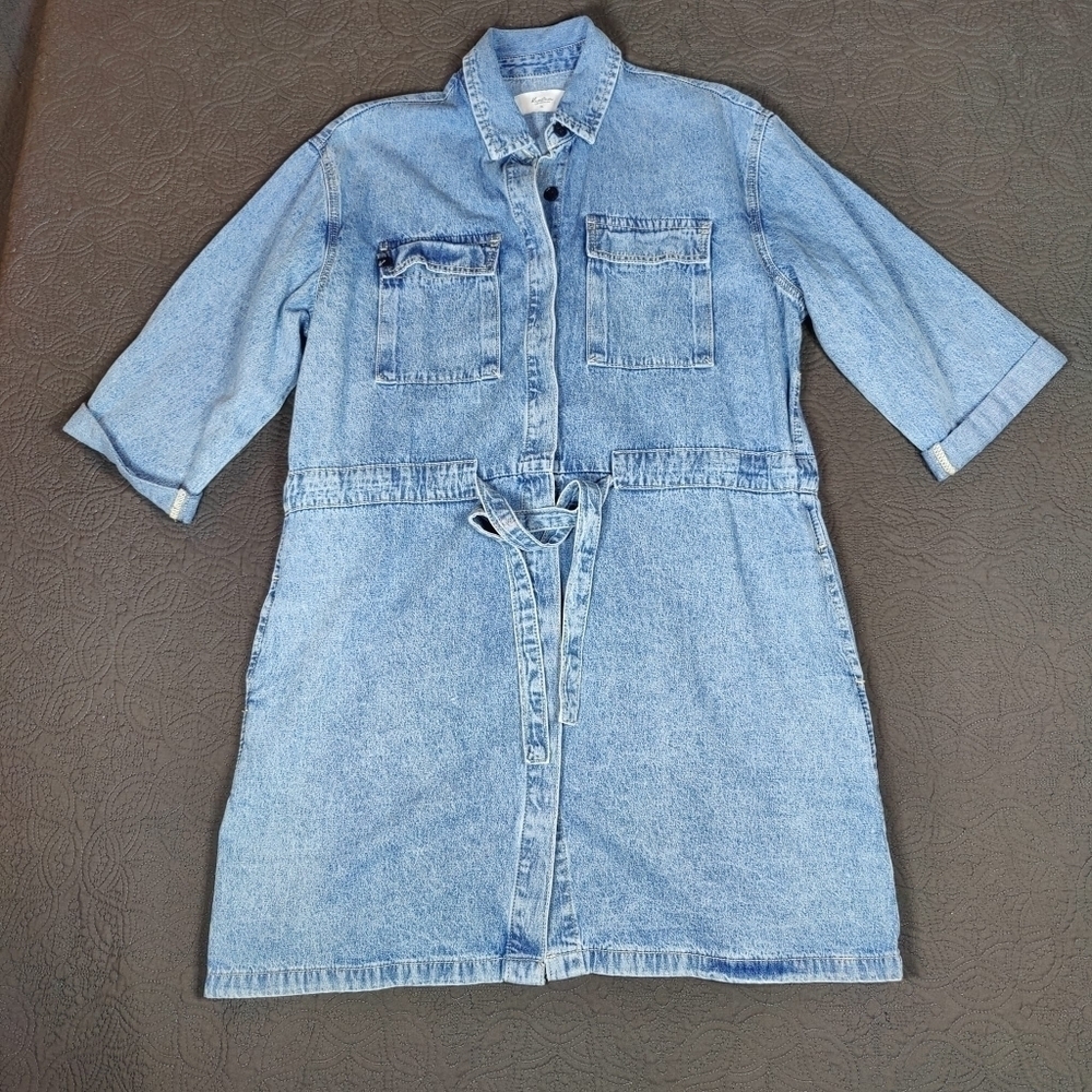 Kancan Virginia Button Down Denim Shirt Dress Belt Pockets Women's XL Blue - Picture 2 of 14